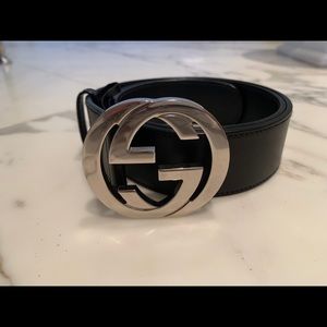 Gucci GG Silver Belt w/ Black Leather